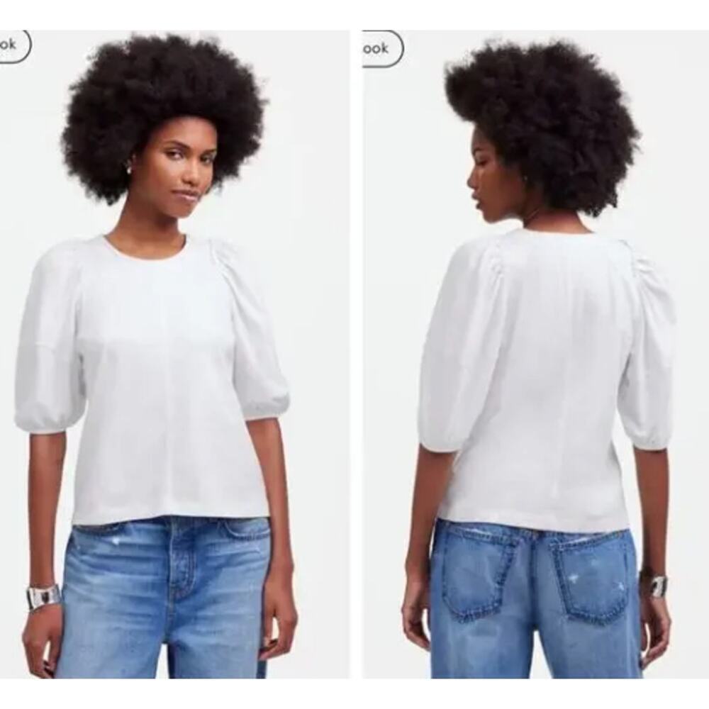 NWT Madewell Puff Sleeve Tee in White Chic Girly Feminine NT331 Size Small